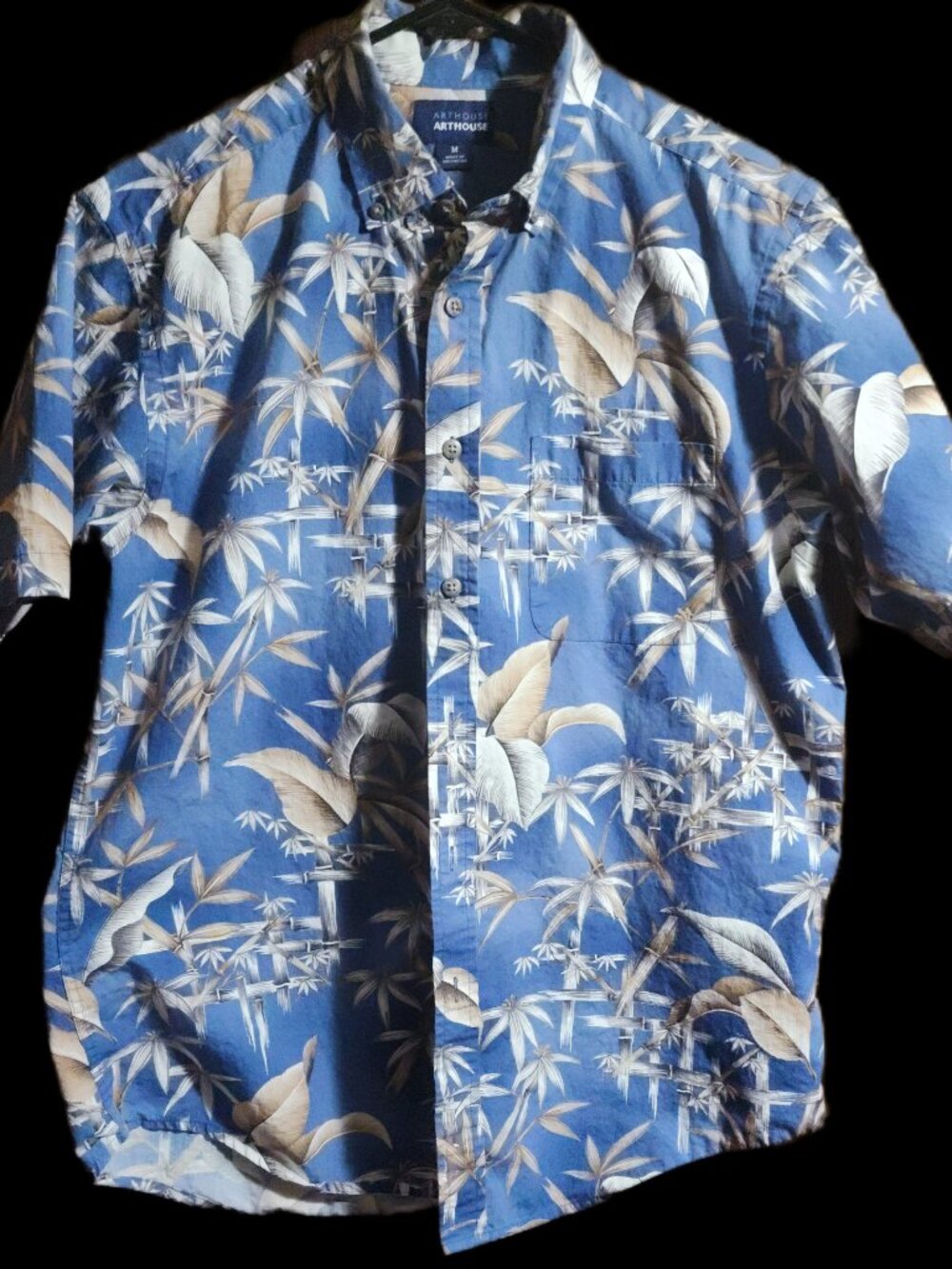Arthouse Men's Blue Bamboo Leaf Print Short Sleeve Button-Down Shirt